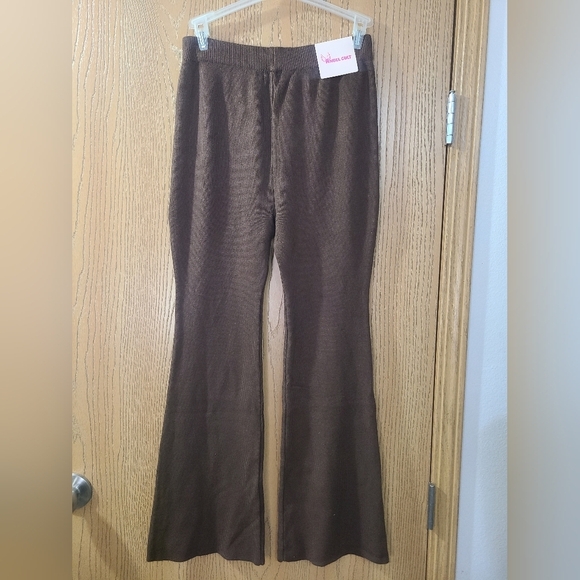 NWT Angel Cult Brown Knit Flare High Waisted Comfy Lounge Pants Sweatpants - Picture 2 of 3